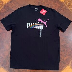 Puma Mens Cotton Black T-Shirt Rainbow Logo Sz L